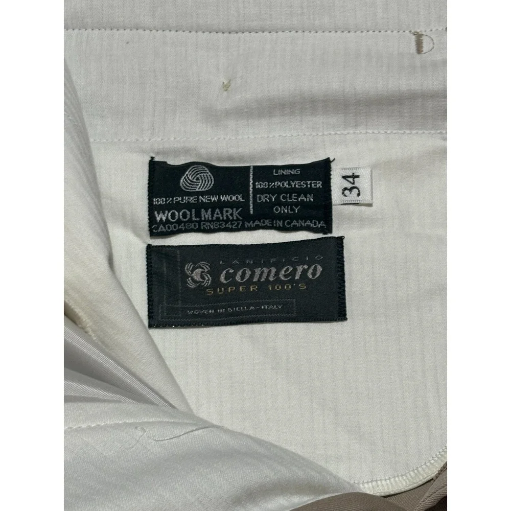 Tasso Elba Wool Dress Pants Mens 35x31 Beige Pleated Cuffed